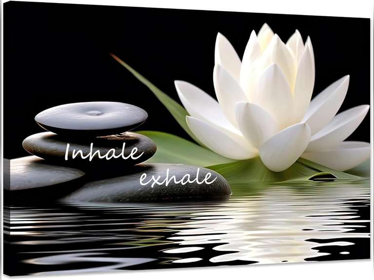 Zen Wall Art Inhale Exhale Canvas Prints Lotus Bloom in Water with Spa Stone Pictures for Zen Office Wall Decor Modern Spiritual Framed Artwork Poster (19.5x 29.5 inches) 50
