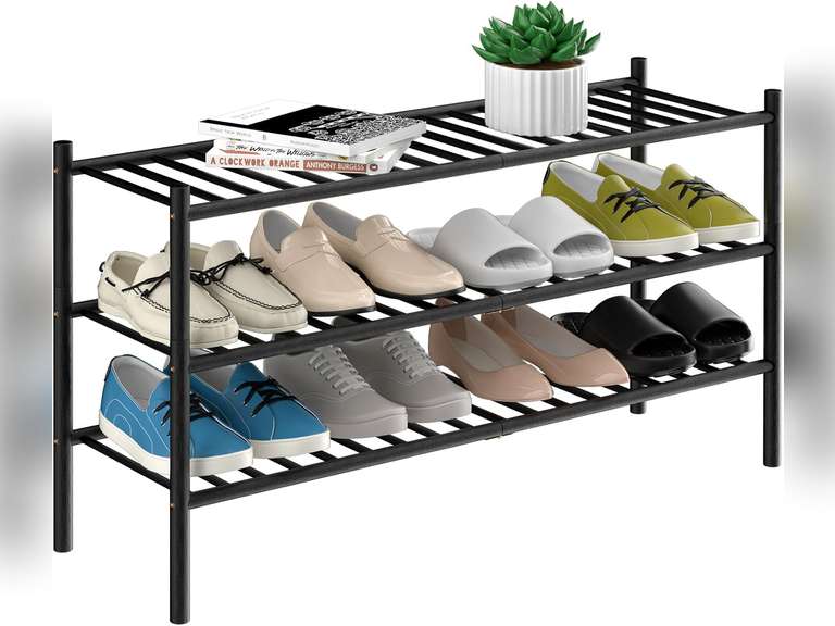 3-Tier Bamboo Long Shoe Rack, Free Standing Wood Shoe Shelf Storage ...