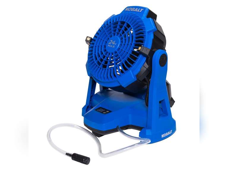 Kobalt 7-in 24-Volt 3-Speed High Velocity Indoor/Outdoor Blue Misting Floor Fan (Battery and Charger Included) 129