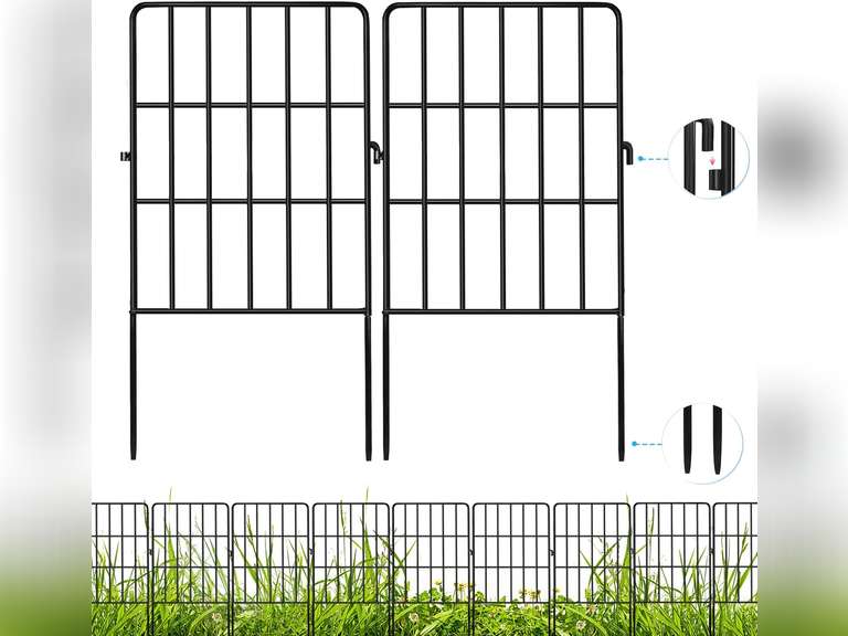 Decorative Garden Fence 10 Pack, 24 Ft (L) X 24 in (H) Black Square Rustproof Metal Fence, Animal Barrier Fence for Small Dog, Outdoor Flower Bed Landscape Decor for Yard 50