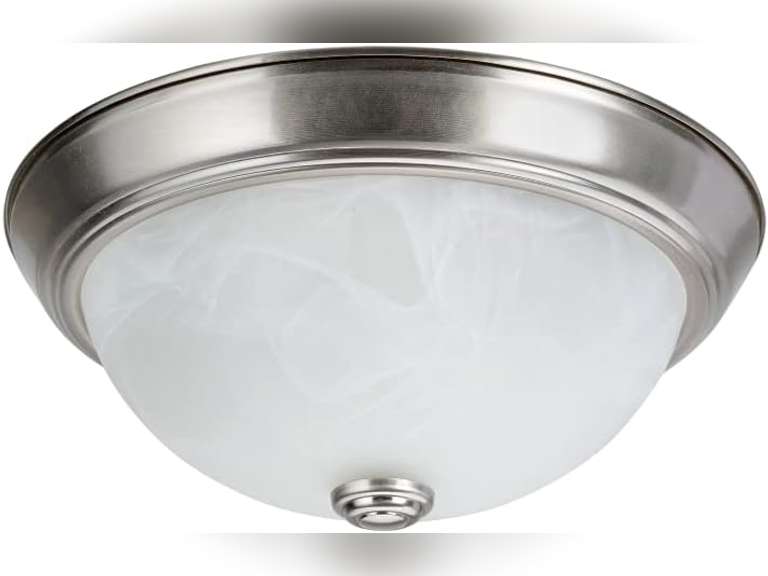 Aspen Creative 63013-1A Two-Light Flush Mount in Brushed Nickel with White Alabaster Glass Shade, 11" Diameter 25