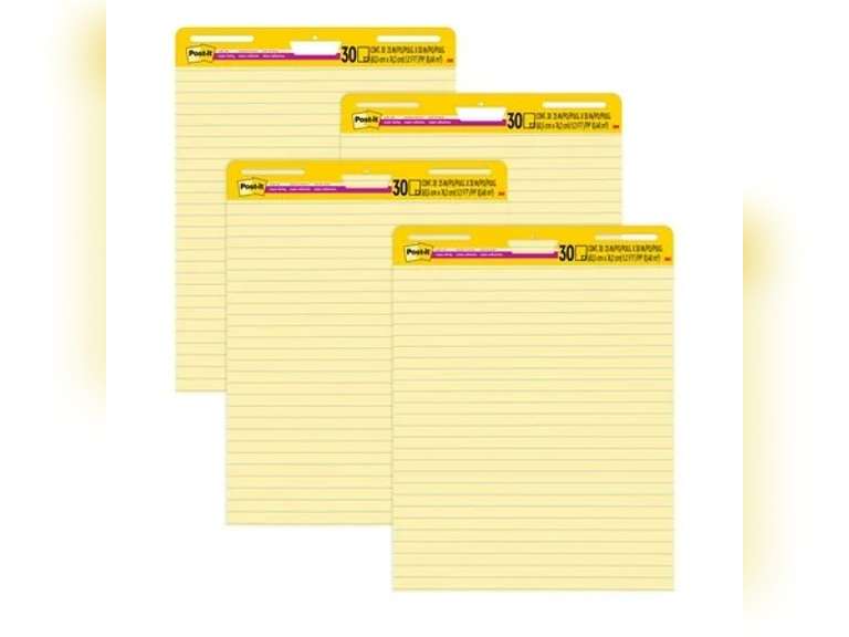 Post-it Super Sticky Easel Pad, Yellow, Lined, 25 in. x 30 in., 4 Pads 170