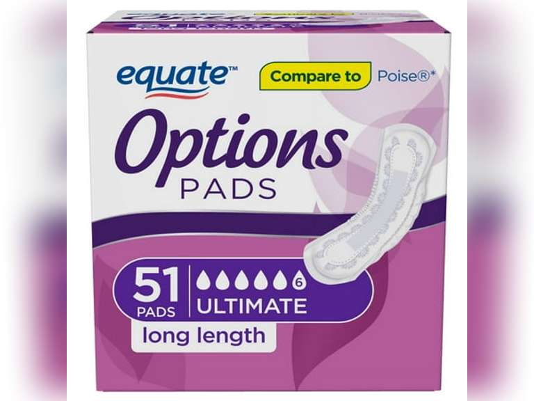 Equate Options Women's Incontinence Pads, Ultimate Absorbency, Long Length (51 Count) open package 15
