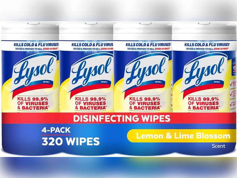 Lysol Disinfectant Wipes, Multi-Surface Antibacterial Cleaning Wipes, For Disinfecting and Cleaning, Lemon and Lime Blossom, Pack of 5 (Packaging may vary) 18