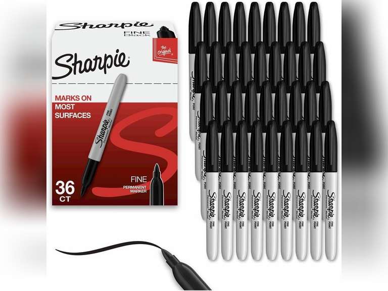 Sharpie Fine Tip Black Permanent Marker 36 Count Bulk Set plus bonus S-gel Pen 39