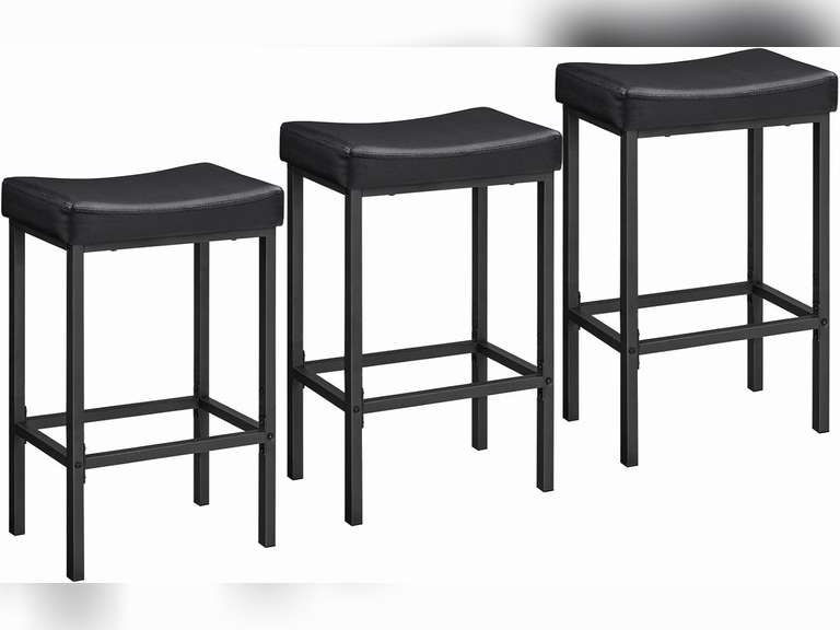 HOOBRO Bar Stools,Set of 3 Bar Chairs, Counter Height Bar Stools, Saddle Stools, Set of 3 Kitchen Stools, 24.8" Barstools, 2.4" Thick Upholstery, for Kitchen, Dining Room, Cafe, Black BB10BYP301 90