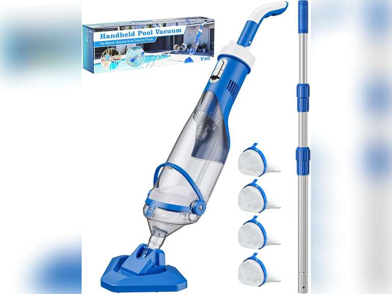 Cordless Pool Vacuum with Telescopic Pole, 18.5 GPM Powerful Suction, 1.5H Supercharge Technology, Handheld Rechargeable Pool Vacuum Cleaner for Above Ground/Inground Pools, Hot Tubs, Spas 120
