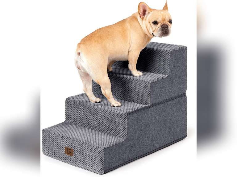 EHEYCIGA Dog Stairs for Bed 18" H, 4-Step Dog Steps for High Bed, Pet Steps for Small Dogs and Cats, Non-Slip Balanced Pet Ramp Indoor, Grey 36