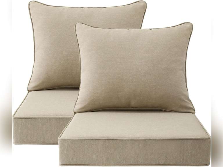 Outdoor Patio Chair Cushions Set, 24" x 24", Set of 2, Water-Repellent, Fade Resistant, Deep Seat Bottom and Back Cushion for Backyard, Couch, Sofa and Patio Furniture, Tan 120