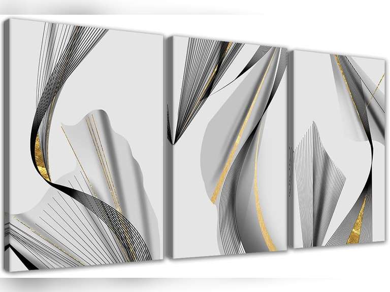 Large Abstract Wall Art Decor Black and White Golden Line Painting for ...