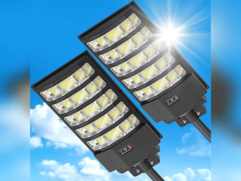 8000W Solar Street Light Outdoor Waterproof,240000LM Solar Powered Parking Lot Lights Large Street Light Dusk to Dawn with Motion Sensor, LED Flood Light Wide Angle Lamp for street, yards, etc- 2Pack 104