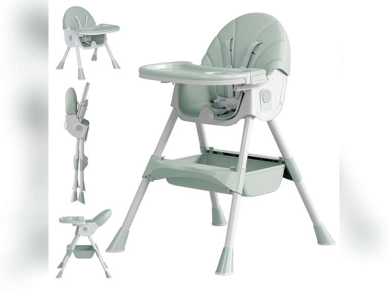 (Similar, pink)Baby High Chair, 5 in 1 High Chairs for Babies and Toddlers, Travel Foldable High Chair with Foot Rest, Detachable PU Cushion, Double Removable Tray, Adjustable Height & Recline , Packing damage 80