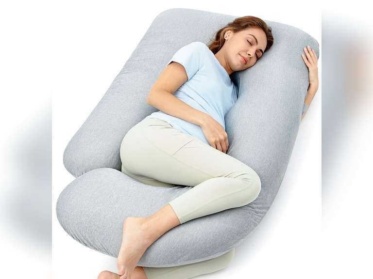 Momcozy Pregnancy Pillows with Cooling Cover, U-Shaped Full Body Maternity Pillow for Side Sleepers 57 Inch - Support for Back, Hip, Belly, Legs for Pregnant Women 65