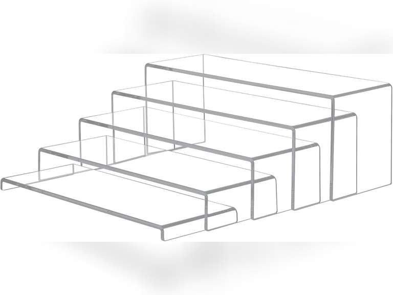 5 Pcs Large Acrylic Display Risers, (10" L~11" L~12" L) Perfume Organizer Stand With Silicone Pads, Stable Acrylic Risers Display Stands Shelf for Figures, Cupcakes, Collectibles, Food Display 32