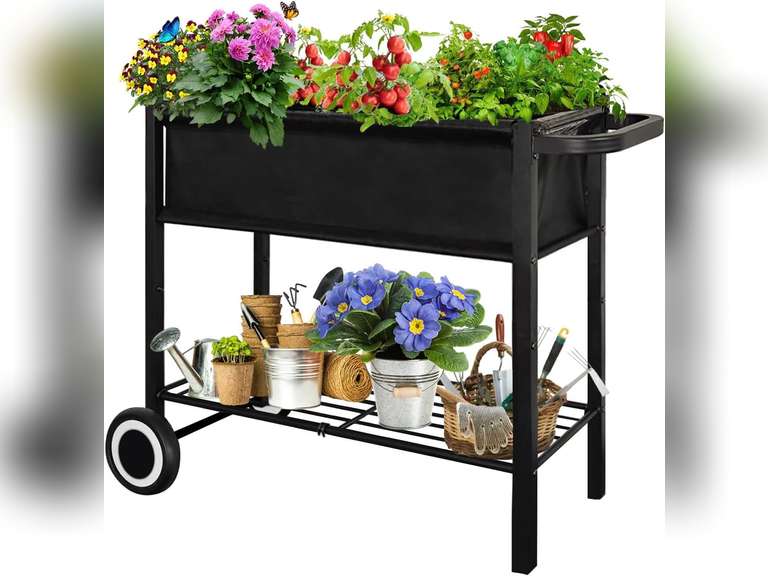(Similar)Raised Garden Bed with Legs for Outdoor Plants, Standing Elevated Planter Box Cart on Wheels for Vegetables Flower Herb Patio, Black 42