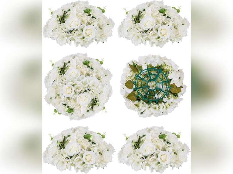 BLOSMON Artificial Flower Balls Wedding Centerpieces 6 Pcs 15.7" Large White Fake Flowers Rose Hydrangea Ball Arrangement Center Pieces for Table Silk Floral Bouquet for Wedding Party Home Decor 136