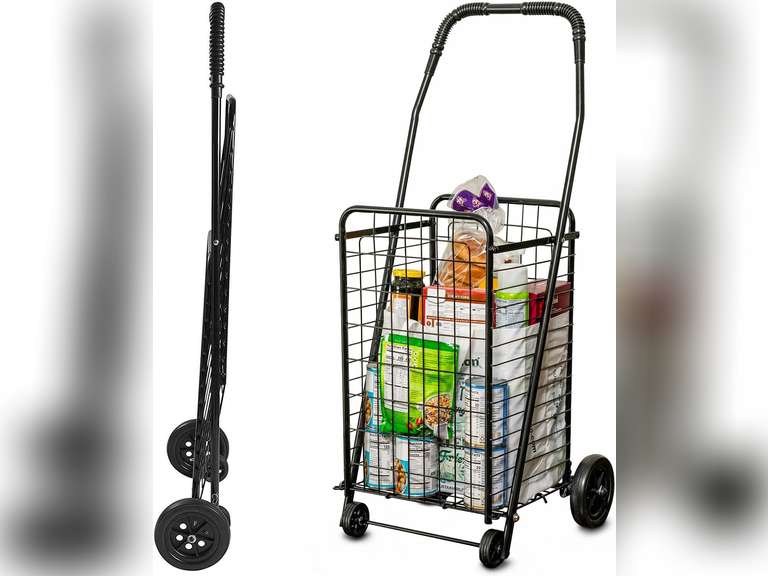 DMI Utility Cart with Wheels to be used for Shopping, Grocery, Laundry and Stair Climber Cart, Weighs 7.5 Pounds but holds up to 90 Pounds, Compact and Foldable, Black 40