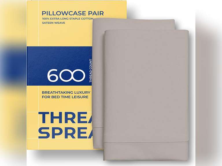 THREAD SPREAD Pillow Cases Queen Size Set of 2-600 Thread Count 100% Egyptian Cotton Pillow Cases Standard Size, Silky Soft, Sateen Weave Luxury Hotel Bed Pillow Covers for Sleeping - Taupe 23