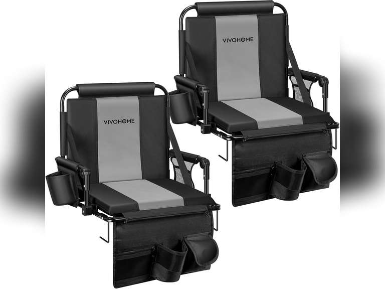 VIVOHOME 2 Pack Stadium Seats with Back Support and Cushion Black and Gray 90