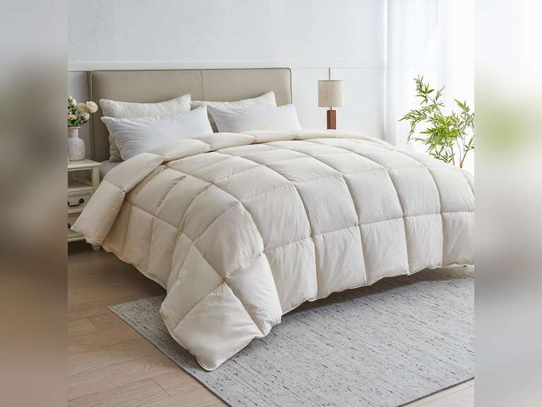 puredown Organic Cotton Feather Comforter, All Season Duvet Insert King Size, All Season 100% Pure Natural Cotton Cover Breathable Fluffy Feather Comforter with Corner Ties (Beige, 104"x90") 100