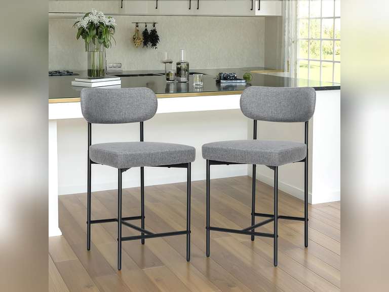Set of 1 HOMMPA 24' Bar Stools Fabric Counter Height Barstools Set Upholstered Modern Bar Stools Chairs with Back Metal Legs for Kitchen Island Counter Grey 90