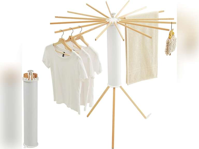 JOOM Tripod Clothes Drying Rack, Garment Rack Portable and Foldable Space Saving Laundry Drying Rack - Drying Rack Clothing Floor Folding Balcony Bedroom Household Wooden 56