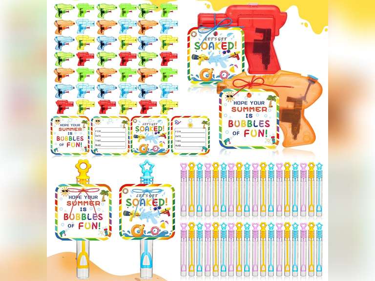96 Pack Beach Pool Party Back to School Pool End of Summer Party Favors Mini Bubble Wands and Mini Water Gun with Summer Tags Colorful Squirt Water Guns Bubbles for Goody Bags Stuffer 20
