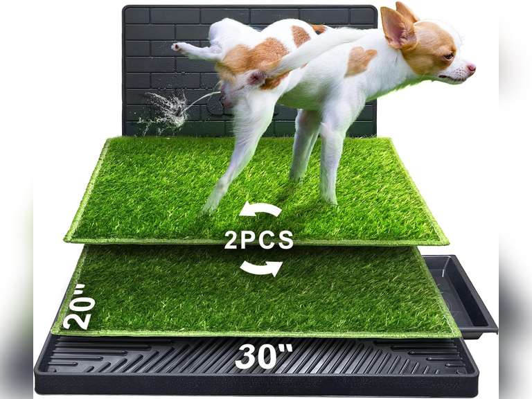 Hompet Dog Potty for Indoor or Porch, 2 Pcs Artificial Grass Training Pads with Pee Baffle, Reusable, Alternative to Puppy Pads, Portable Dog Litter Box for Small/Medium Dogs 80