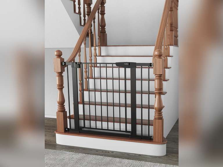 Cumbor 29.7-40.6" Baby Gate for Stairs, Baby Essential Safety Gate, Mom's Choice Awards Winner-Dog Gate for Doorways, Pressure Mounted Auto-Close Pet Gates for Dogs Indoor, Durable Child Gate, Black 76
