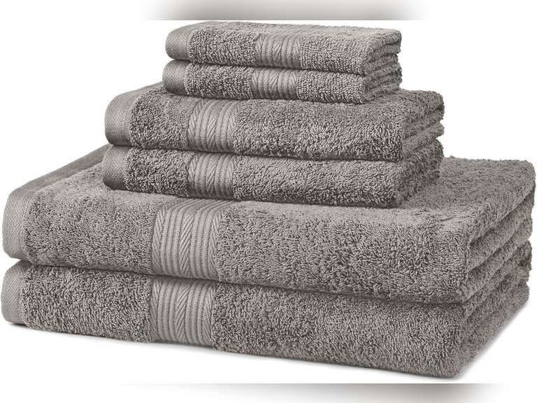 Amazon Basics 6-Piece Cotton Bath Towel Set - Fade-Resistant and Highly Water Absorbent, Grey 19