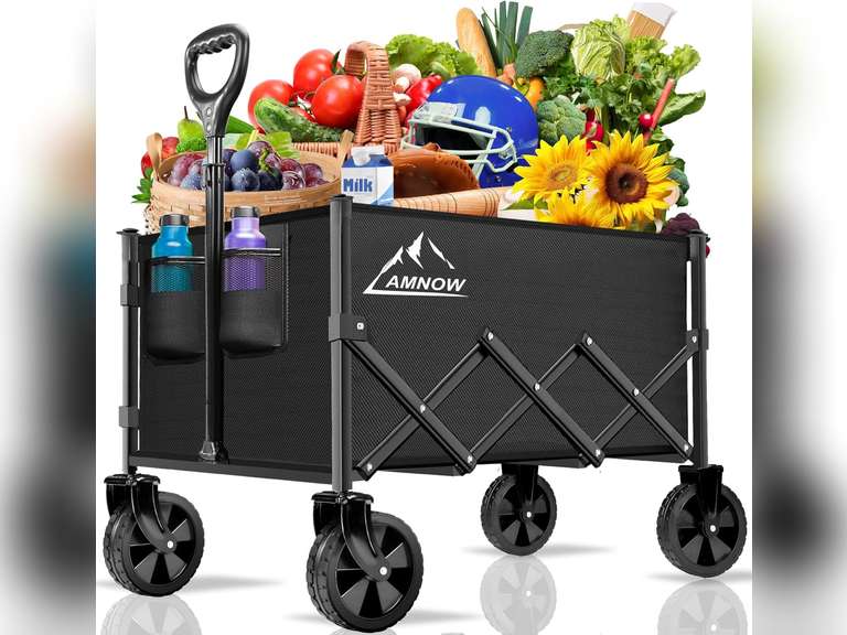 Collapsible Folding Wagon Cart, 350LBS Utility Large Capacity Cart Foldable Wagon with All Terrain Wheels, Grocery Wagons Carts for Garden Shopping Sports Camping, Black 39