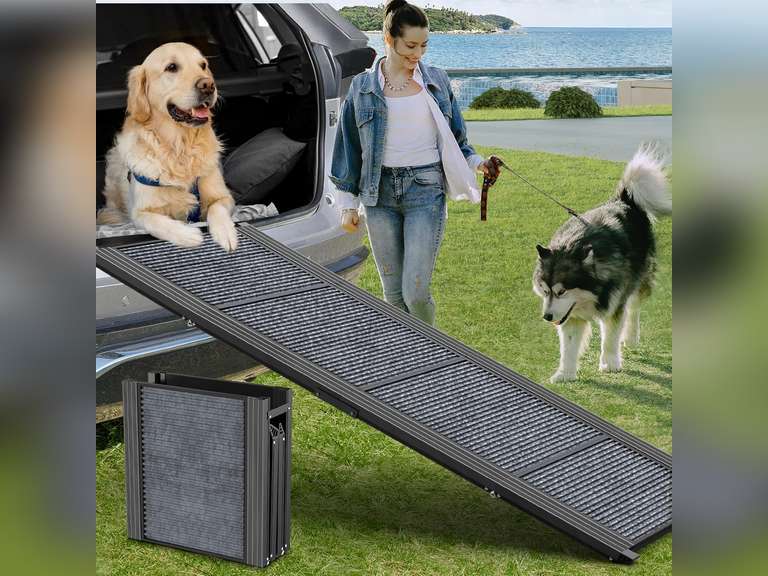 Dog Ramp for Car 63" Long & 17" Wide Portable Dog Ramps for Large Dogs with Non-Slip Rug Surface Dog Car Ramp for SUV Car & Truck, Folding Dog Ramp Up to 250LBS 120