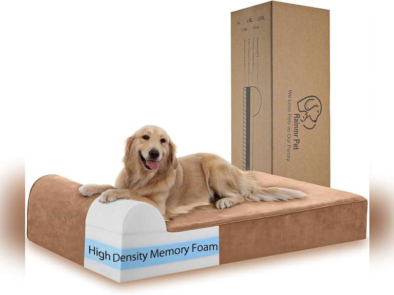 Orthopedic Dog Beds for Large Dogs, 7" Memory Foam Dog Beds with Waterproof Liner, Chew Proof Microsuede Cover, Removable and Washable, Nonskid Bottom, 52"x36"x7" XL Khaki 140