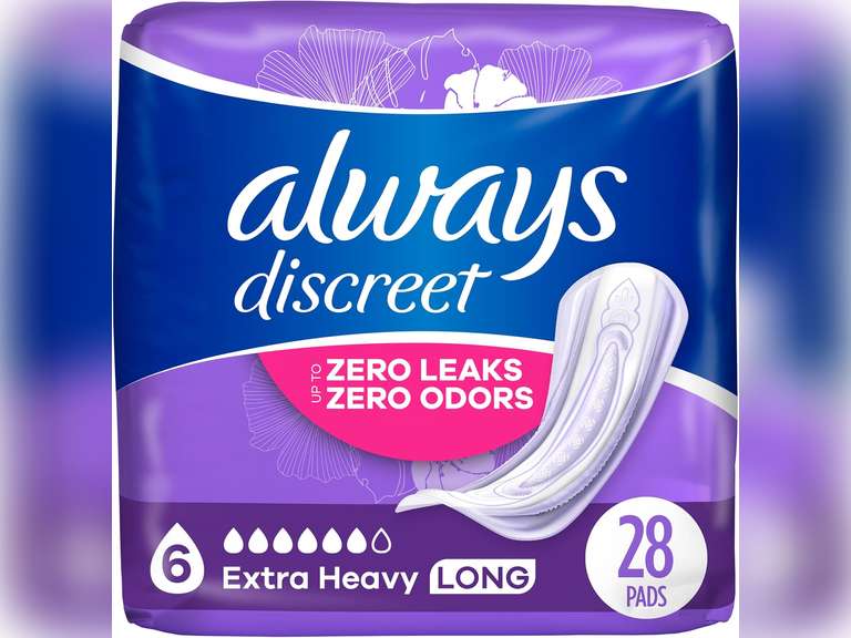 Always Discreet for Bladder Leaks, Ultimate Overnight, Long Length, 28 Pads (Packaging May Vary) 23