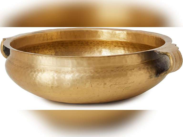 Serene Spaces Living Gold Handi Bowl - Hammered Texture, Decor for Living Rooms, Entryways, Restaurants, Indian Wedding, Table Centerpiece - Select from Aluminum or Brass, Brass,4.25" Tall & 12.5" Dia 80