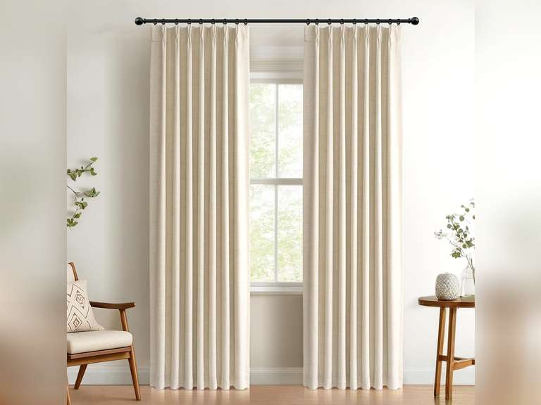 100% Blackout Shield Linen Look Textured Pinch Pleated Curtains Blackout Drapes 108 Inch Long 1 Panels Set, Faux Linen Blackout Curtains for Bedroom & Living Room, 40" W x 108" L, Cream 70