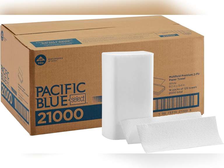 Pacific Blue Select Multifold Premium 2-Ply Paper Towels (Previously Branded Signature) by GP PRO (Georgia-Pacific), White, 21000, 125 Paper Towels Per Pack, 16 Packs Per Case 38