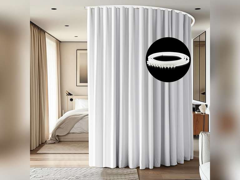(Similar)Room Divider Ceiling Mounted Curtains Track Sets Extra Wide Blackout Curtain Flexible Tracks for Bedroom Privacy Partition Separator, 1 Panel White Drape and White Rail, W10 x H9ft 76