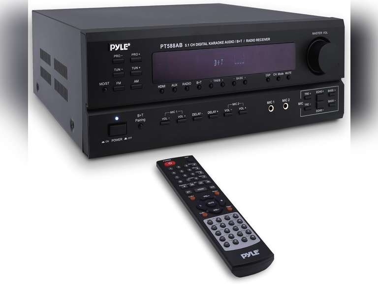 Pyle Wireless Bluetooth Power Amplifier System-420W 5.1 Channel Home Theater Surround Sound Audio Stereo Receiver Box w/RCA,AUX,Mic w/Echo,Remote,Support HDMI-For Subwoofer Speaker-Pyle PT588AB 248