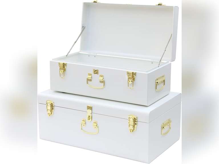Vixdonos Decorative Metal Box Storage Trunks Set of 2 College Dorm Chest with Lock Hole,23.7X14.2X9.5 Inches(White) 159