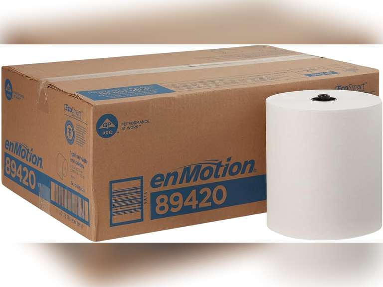 Georgia-Pacific enMotion 8" Paper Towel Rolls By GP PRO, White, 700 Feet Per Roll, 6 Bulk Paper Towel Rolls Per Case, 89420 93