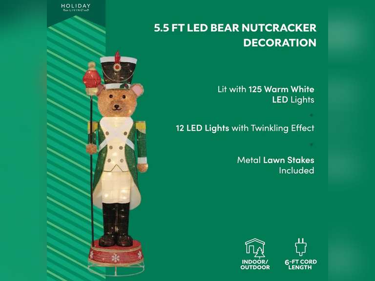 Holiday Living 5.5-ft LED Bear Nutcracker Decoration 190