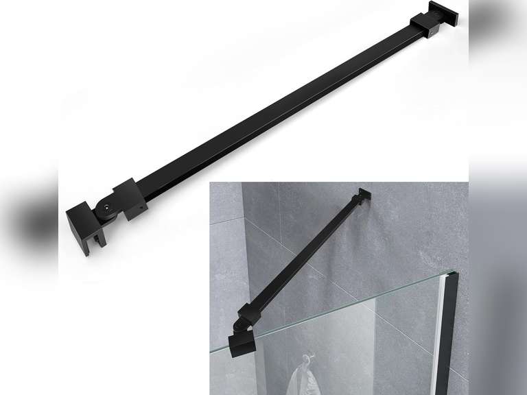 Shower Glass Door Support Bar, Wall-to-Glass Brace for 1/4"(6mm), 5/16"(8mm), 3/8"(10mm) Frameless Glass Panel, 18 Inch Long Stainless Steel Shower Rod, Matte Black 40