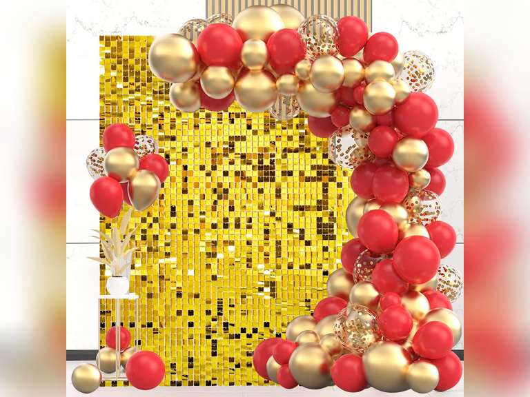 Gold Shimmer Wall Backdrop 48 Panels Cover 8 x 6 Ft, Photo Backdrops for Wedding,Anniversary,Birthday,Party Decoration 120