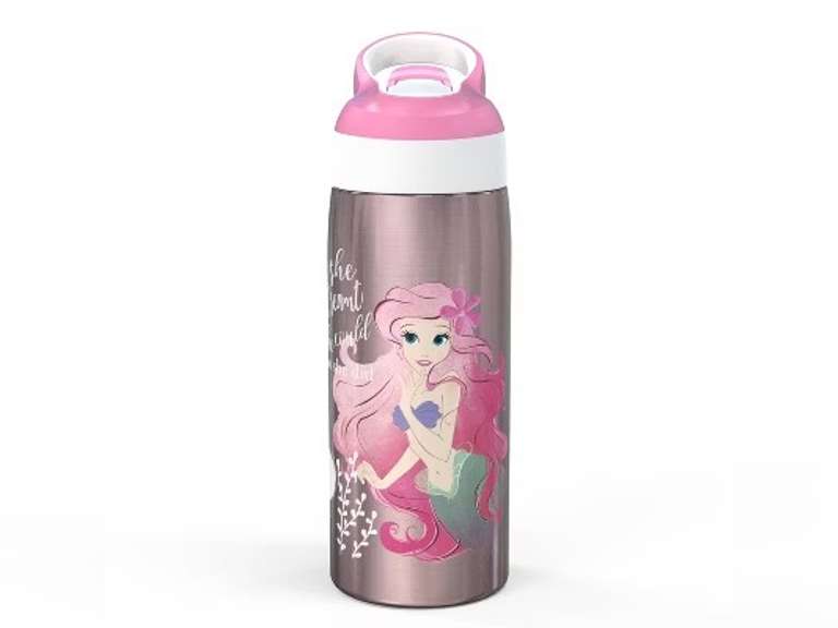 19oz Stainless Steel Double Wall Water Bottle - Zak Designs: Kids Disney Princess, Pink, Dishwasher-Safe, Cold Beverages 20