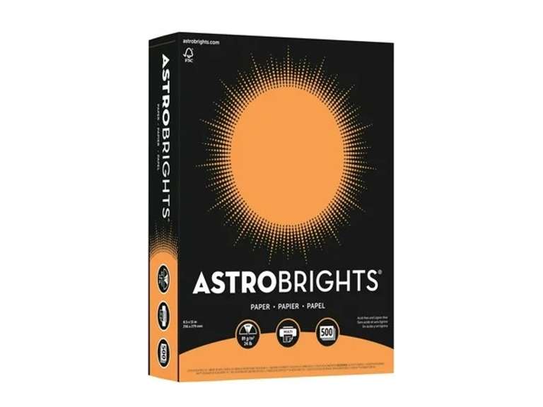 Wausau Paper 22651 Astrobrights Colored Paper, 24lb, 8-1/2 x 11, Cosmic Orange, 500 Sheets/Ream 22