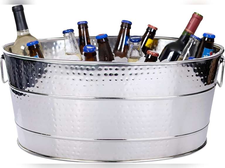 BREKX Aspen Heavy-Duty Oval Stainless Steel Drink Cooler for Parties - Metal Large Ice Bucket for Drinks, 25-Quart (30-Bottle) Large Cooler Ice Container for Parties, Leak Resistant 85