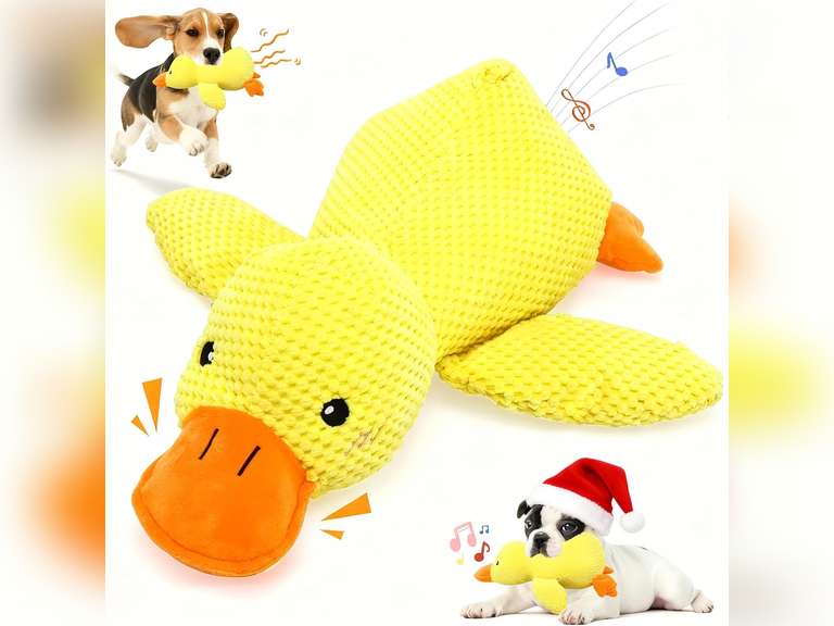 Calming Duck Toy for Dogs, 2025 New Interactive Crinkle Toy with Quack Sound for Dogs Teeth, Soft Stuffed Plush Mellow Calming Duck Pillow for Puppy Keep Busy -Yellow, 9.8"x8.6"(S) 16