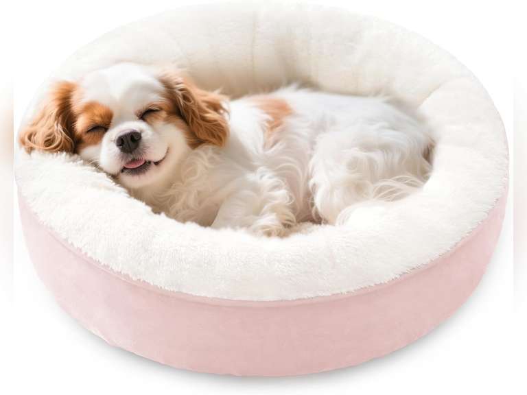 Love's cabin Round Donut Cat and Dog Cushion Bed, 25in Pet Bed for Small or Medium Dogs, Anti-Slip & Water-Resistant Bottom, Soft Durable Fabric Pet Beds, Washable Calming Cat & Dog Bed Pink 25