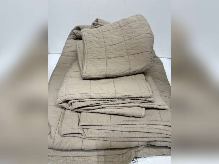 EVERGRACEHOME 100% Cotton Box Stitch Quilt Bedding Set King Size 3 Pieces, Garment-Washed Lightweight Soft Cozy Coverlet, Oversized Quilted Bedspread Sets with 2 Shams for All Season, Beige 172